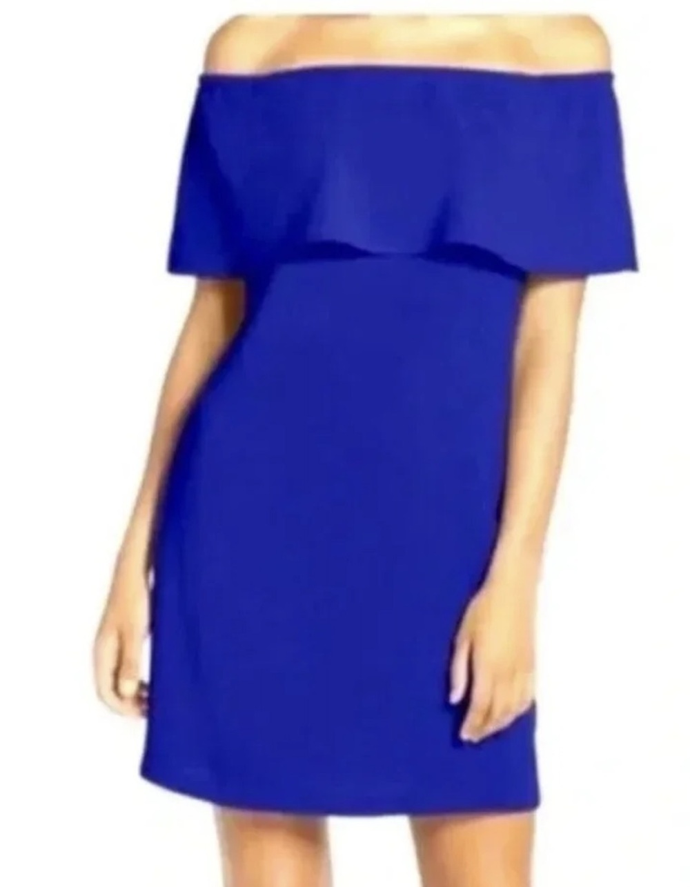 Charles Henry Cobalt Off-Shoulder Ruffle Dress